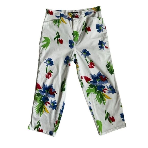 Y2K Bill Blass Stretch Capris White Bright Floral SZ 8 - Picture 14 of 14